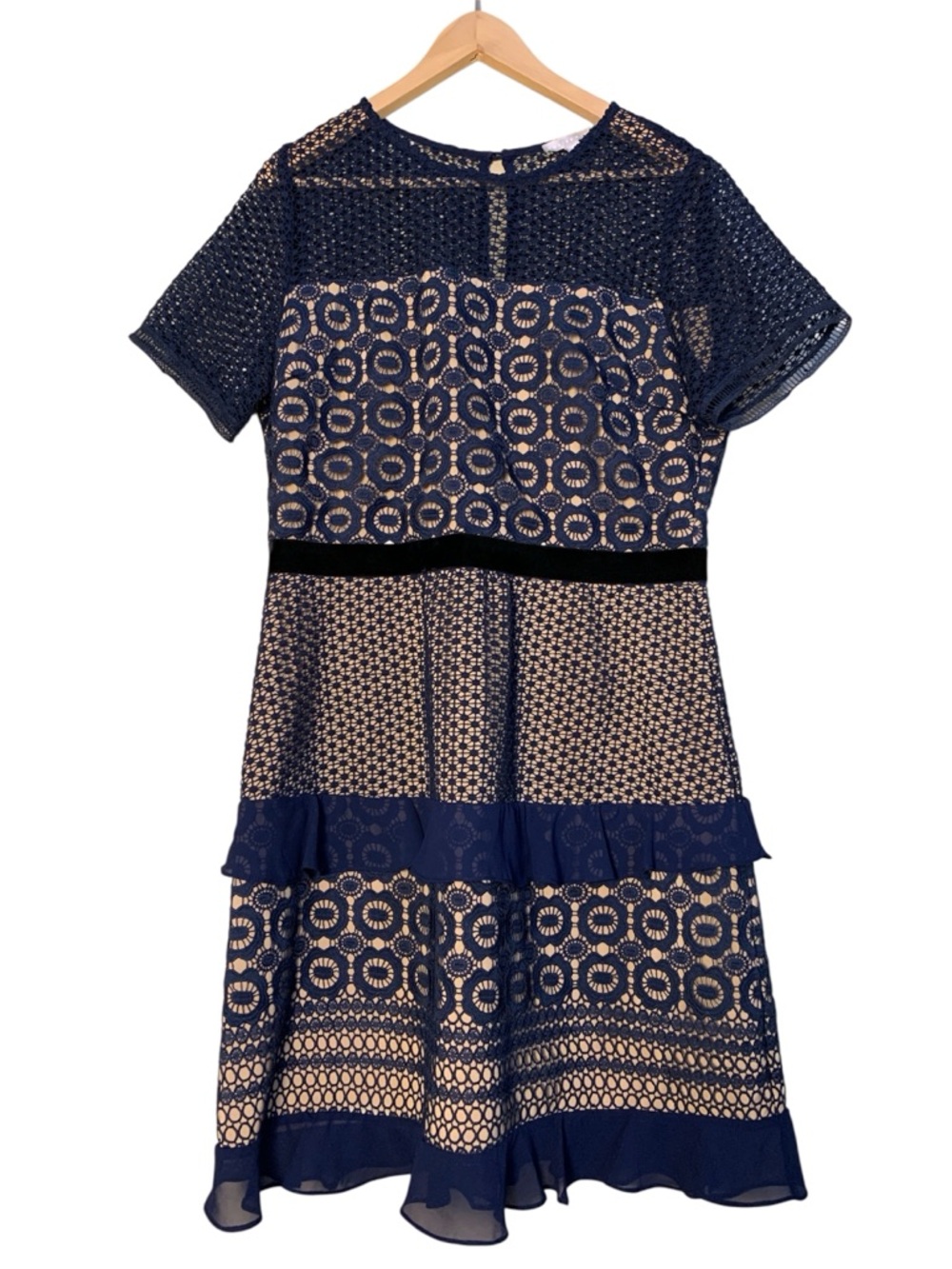 Chelsea28 Women's Velveteen Belt Lace Sheath Midi Dress Navy Sapphire XL